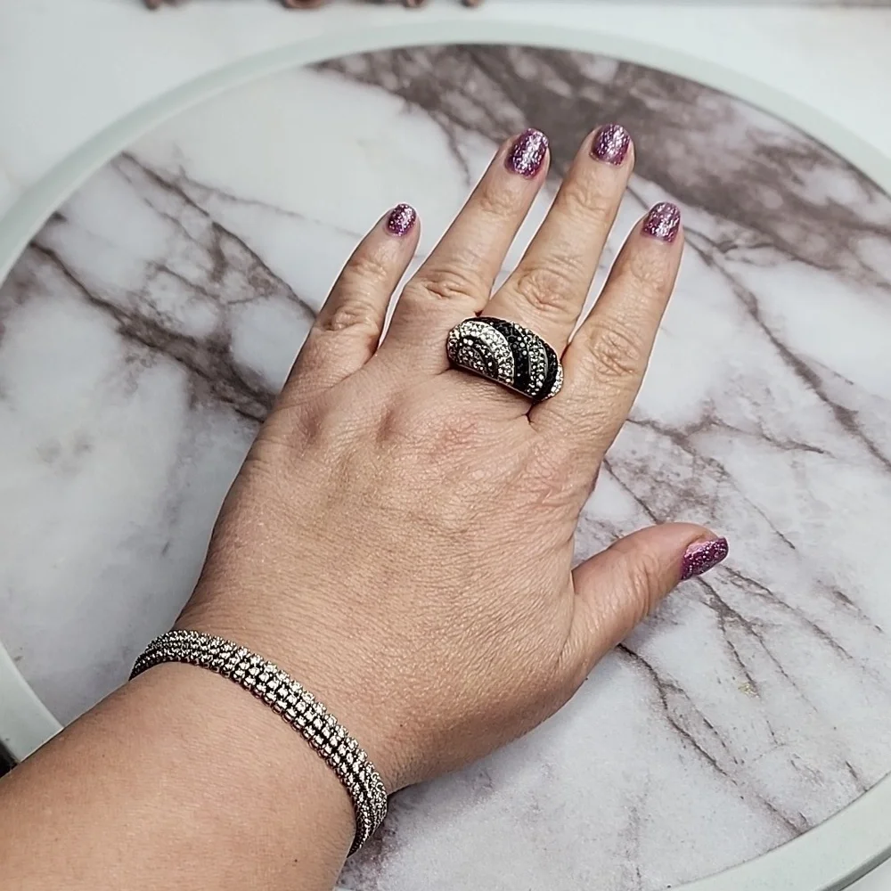 Sterling silver Swarovski crystals spiral ring